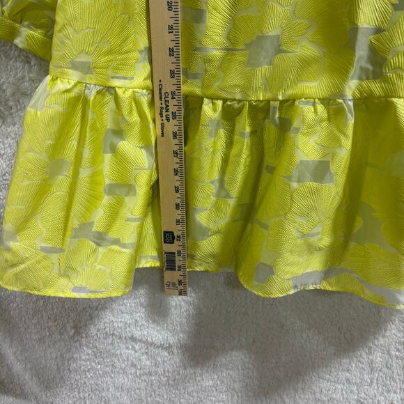 Tuckernuck Jacquard Floral Mini Dress XS Chartreuse Yellow Puff Sleeve Mock Neck - Picture 8 of 9